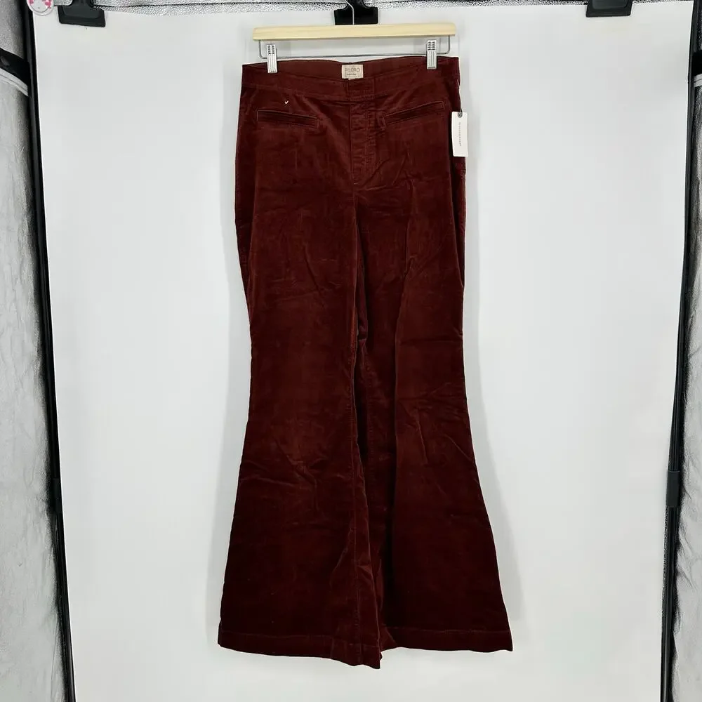 Anthropologie Pilcro Womens 31 Pull On Corduroy Flare Pants Navy Marin 70s Boho - Picture 2 of 14